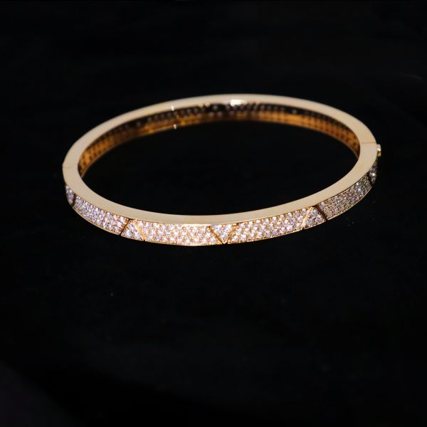 Women's Classic Geometric Triangle Band with Micro Paved Diamond 10K 14K 18K Gold Iced Out Bling Bangle for Wedding and Party