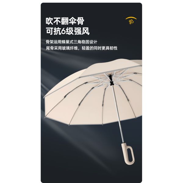 Large Round Lock Handle Pongee with Vinyl Easy yo Hang Full Automatic Windproof UV Block Umbrella