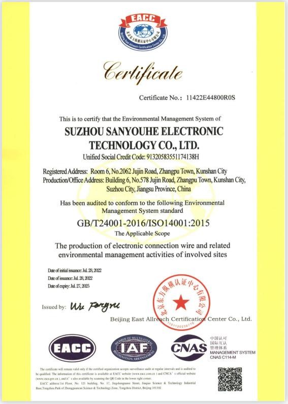Suzhou Sanyouhe Electronic Technology Co., Ltd. Сертификации