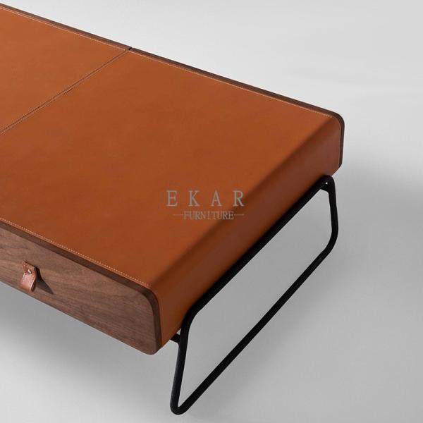 Italian Modern Style Fancy Leather Metal Legs Coffee Table