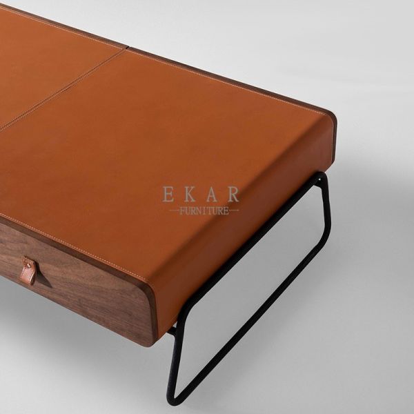 Italian Modern Style Fancy Leather Metal Legs Coffee Table