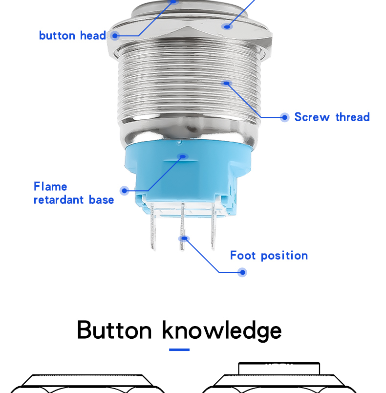 22mm self-resetting self-locking metal push-button switch with welded terminals 1NO 1NC without indicator light flat high head