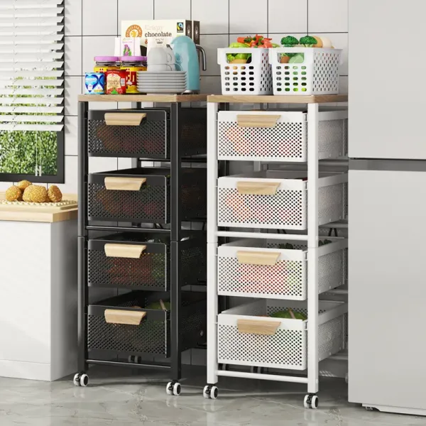 6 Tier Kitchen Metal Rolling Basket Utility Cart Storage Stand Fruit Vegetable Snack Organizer Shelf for Home
