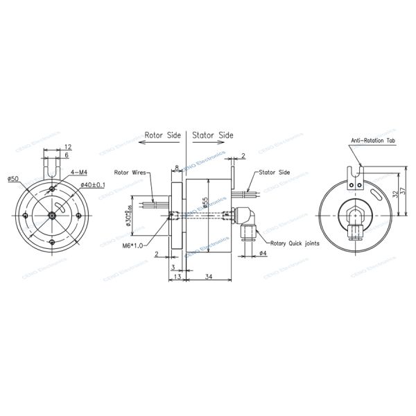 1 canal de aire M6 * 1.0 y Ø4mm tubo integrado Unión rotativa hidráulica neumática