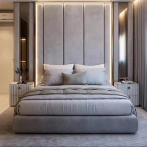 Cama de linho da tela da casa de campo luxuosa moderna comercial do apartamento