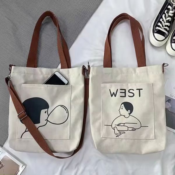 Soft-loop Style Custom Printed Eco Friendly Recycled Large Canvas Grocery Shopping Strap Tote Bag
