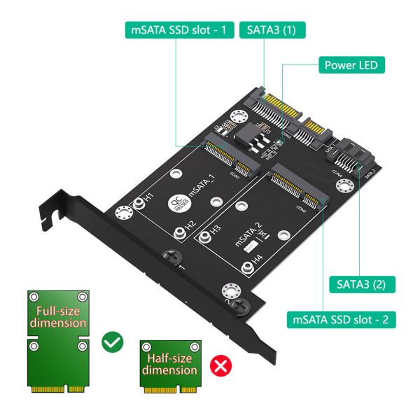 MSATA Hard Disk Application Dual SATA3 Converter Adapter Card с брекетом полной высоты