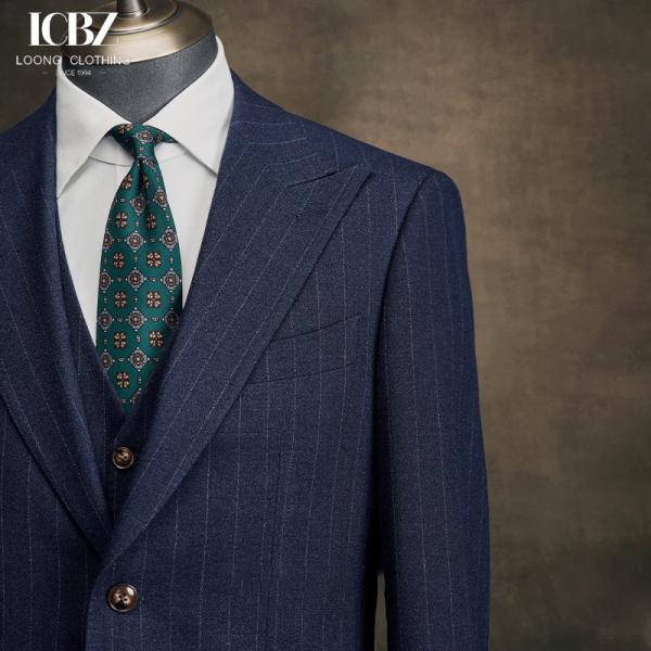 Men's Blue Striped Business Casual Suit American Formal Groom Wedding Dress Blazer Suit