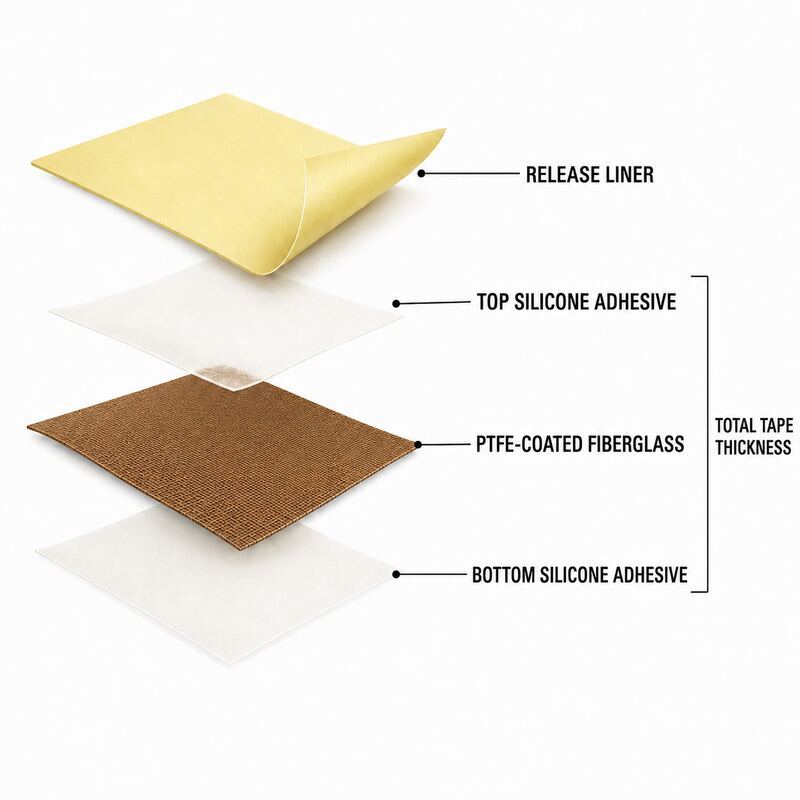 Double-Sided PTFE Tape / Double-Coated PTFE Tape / PTFE Fiberglass Mounting Tape with Silicone Adhesive on Both Sides for Gasket Positioning, Wear Pads and Equipment Assembly