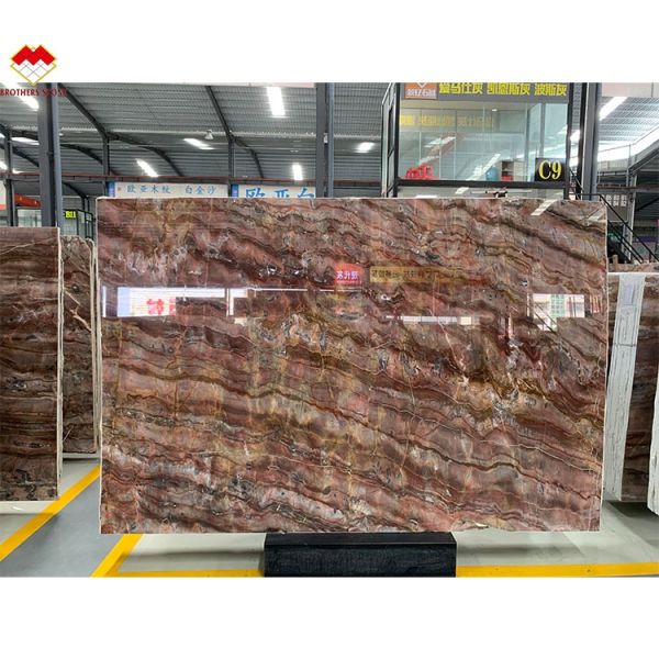Translucent Blood-Orange Red Onyx Stone with White Veins CNF Red Wood Veins Marble Wall Panel