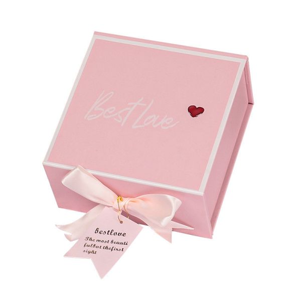 Luxury Wine Cosmetics Glossy Varnish Pink Magnetic Gift Box With Ribbon