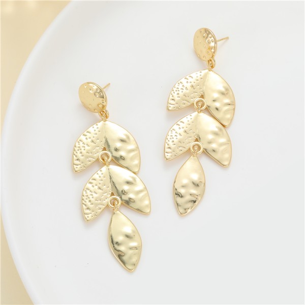 Hot Selling Luxury Brass 14K Gold Plated Dangle Design Tree Leaf Silver Needle Jewelry  Stud Earrings for Girls Party Gifts