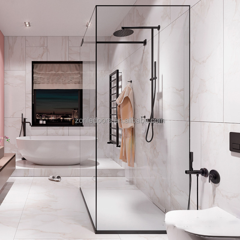 Curved Gray and Black Golden Frame Bathroom Corner Shower Room Slide Glass Shower Door Enclosure