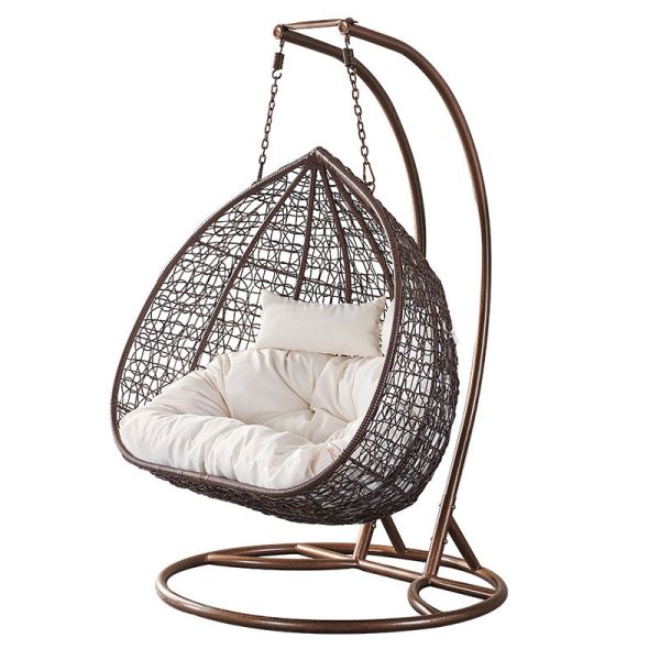 Metal Frame Patio Rattan Swing Chair Double Hanging Design for Outdoor Comfort and Style