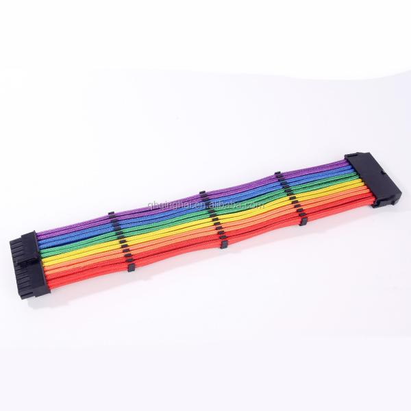 Bradided Sleeved Cable Extension PSU Power Supply Extension Cable Rainbow 24pin Female to Male Computer Extension Cord Stripped