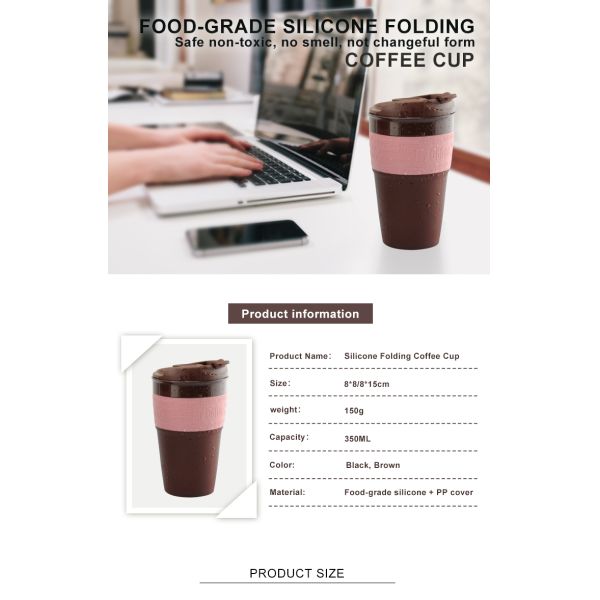 350ml Heat Resistant Silicone Foldable Coffee Cups With Lid