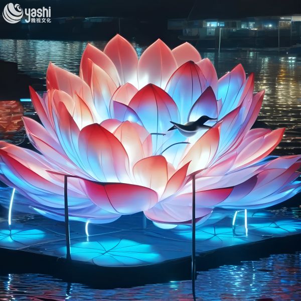 Custom Floating Water Lotus LED Lantern, Large Illuminated Water Lily Light Sculpture for Lake & Water‑Side Light Festival