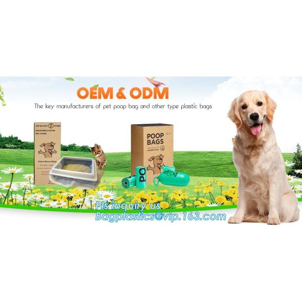 biodegradable plastic pet cat dog waste bag drawstring dog poop bag leak-proof pick up bag, Refill and Leash Clip Degrad