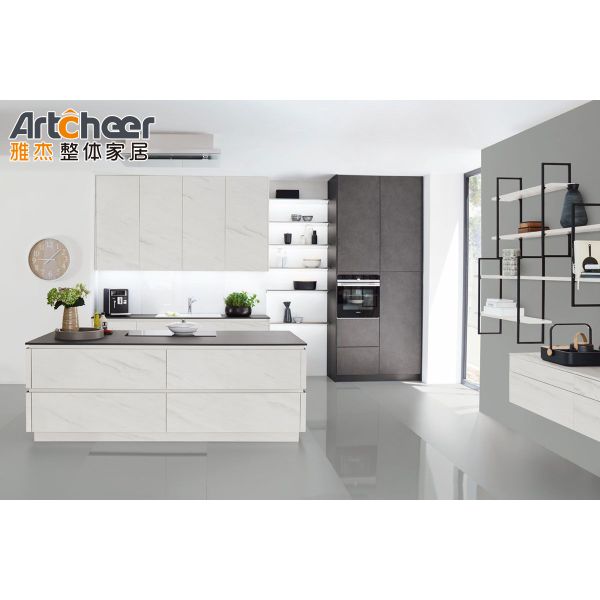 Armoires de cuisine de couleur blanche avec traitement à la membrane en PVC