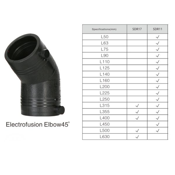 HDPE Electrofusion PE переходник локтя 45 градусов для линии трубы