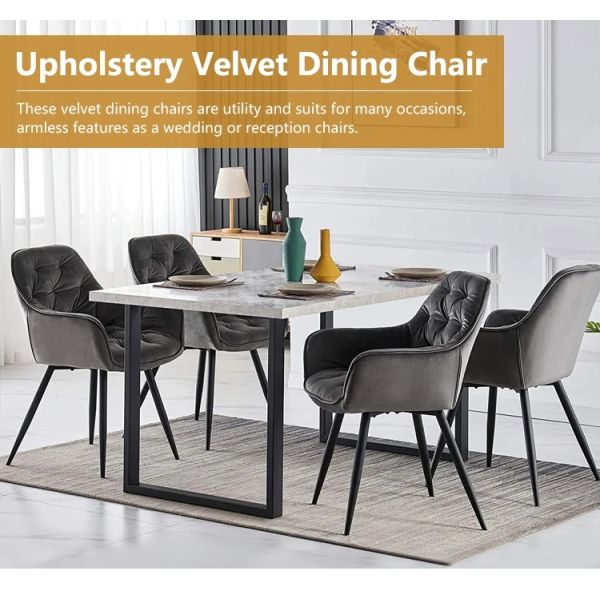Chaise à manger tapissée en velours nordique avec des jambes en métal