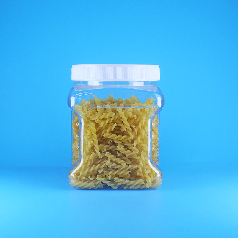 Bocaux en plastique transparents carrés en PET avec couvercle plat à vis pour doigts d'éponge et biscuits