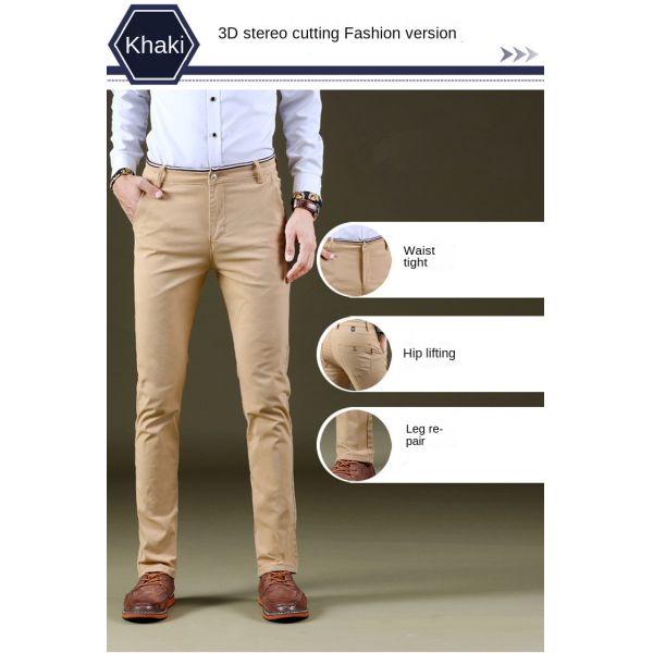 Men's Four Seasons Stretch Casual Pants with Slim Straight Design and Light Wash
