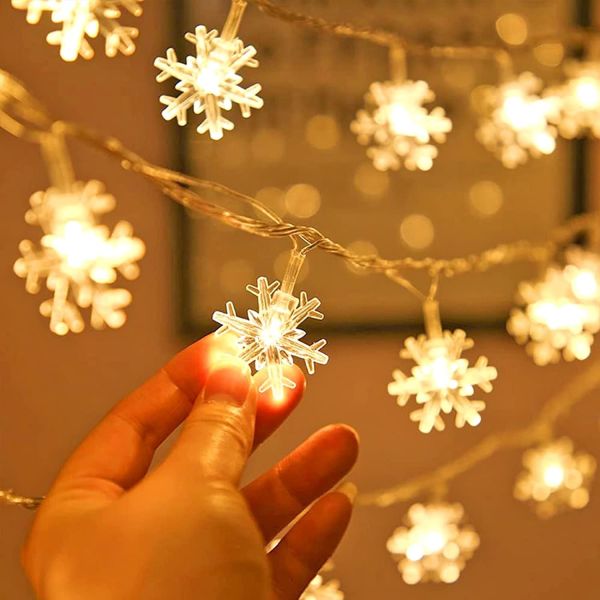 LED Snowflake Lights String Lights Christmas Holiday Home Garden Patio Party Decoration Indoor Outdoor Celebration Light