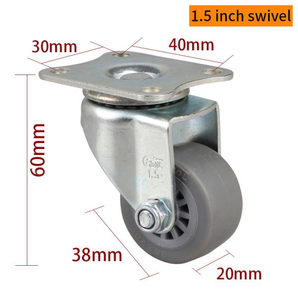 EDL Mini roues de roue de 1,5 pouce 30 kg TPE en plaque par type rigide, pivotant et frein