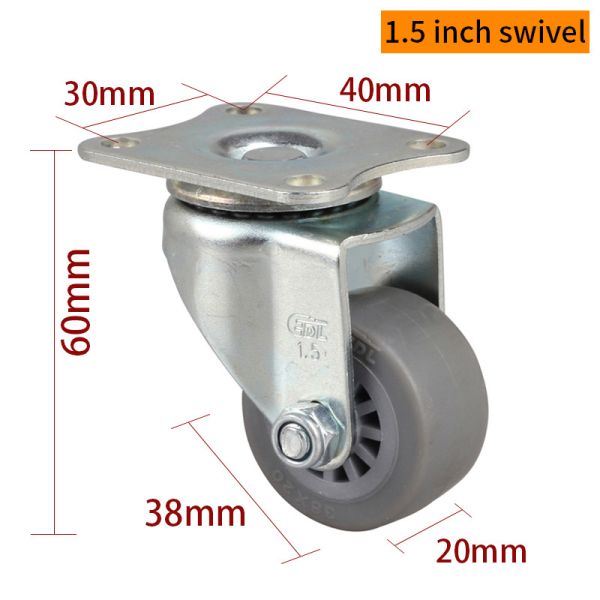 EDL Mini ruedas de ruedas de 1,5 pulgadas 30 kg placa TPE por tipo rígido, giratorio y freno