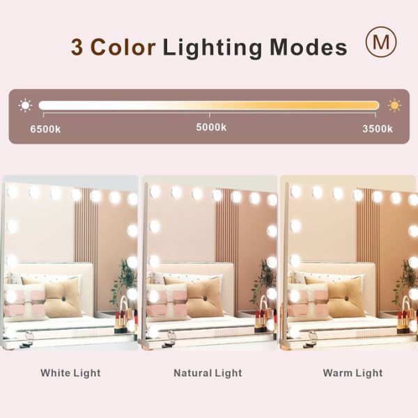 Large White Illuminated Hollywood Makeup Vanity Mirror with LED Lights