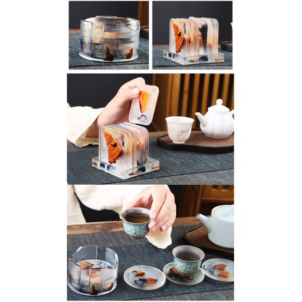 Epoxy Resin and Wood Coasters with Customized Multi Functional Design Printing burned