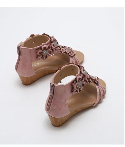 BS167 Fashion Sandals Women'S European And American Rhinestone Cross Strap Back Zipper Wedge Heel Mid-Heel Women'S Shoes