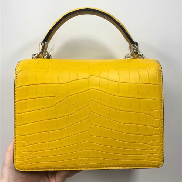 Authentic Crocodile Belly Skin Women Small Orange Purse Lady Chain Handbag Genuine Alligator Leather Female Shoulder Bag