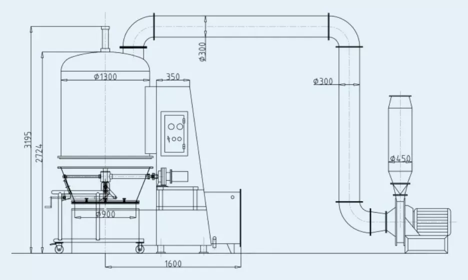 Fluidized Bed Drying 11rpm 451kg/H FBD Pharma Machine
