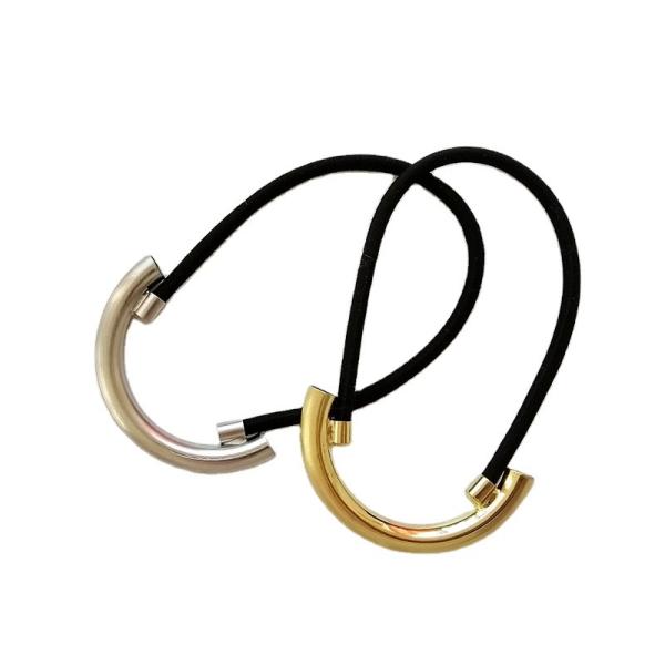 Black Stretchy Hair Ties Metal Ponytail Holder Girls Gifts Geometric 4.5x2.5cm