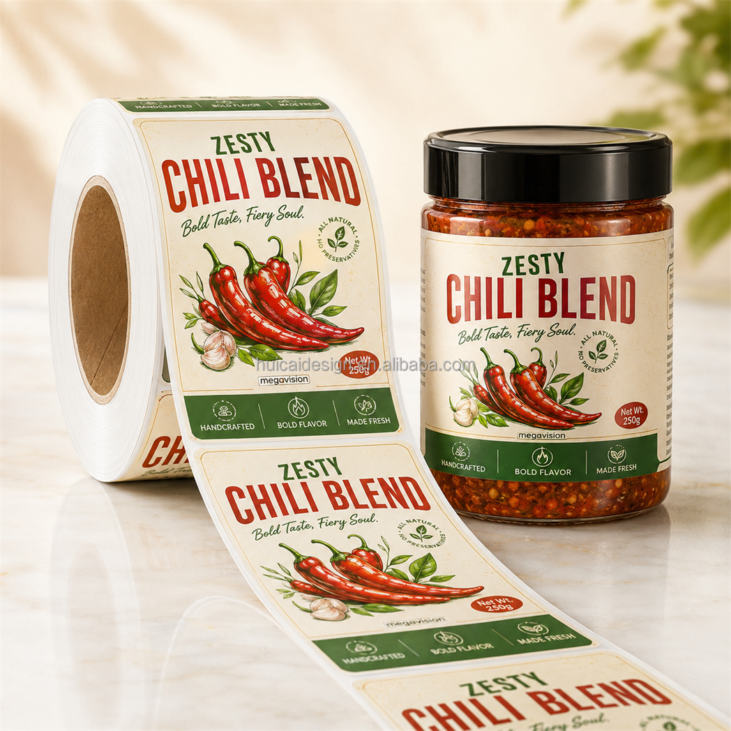 Factory Custom Printed Hot Pepper Sauce Label Chili Paste Jar Label Food Grade Waterproof Sticker Label