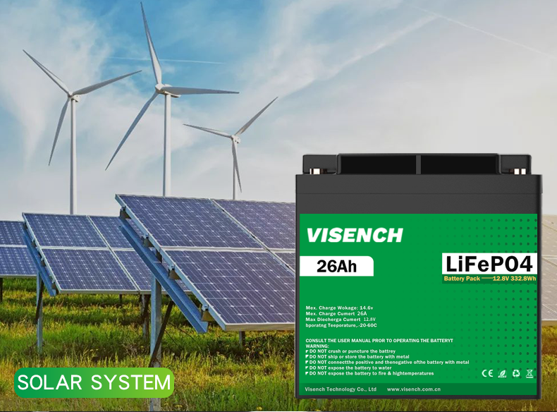 Visench Best Seller США Германия Великобритания Канада 12,8 v 26Ah глубокий цикл 12 вольт литий-ионные батареи 12V 26ah LiFePO4 батарея