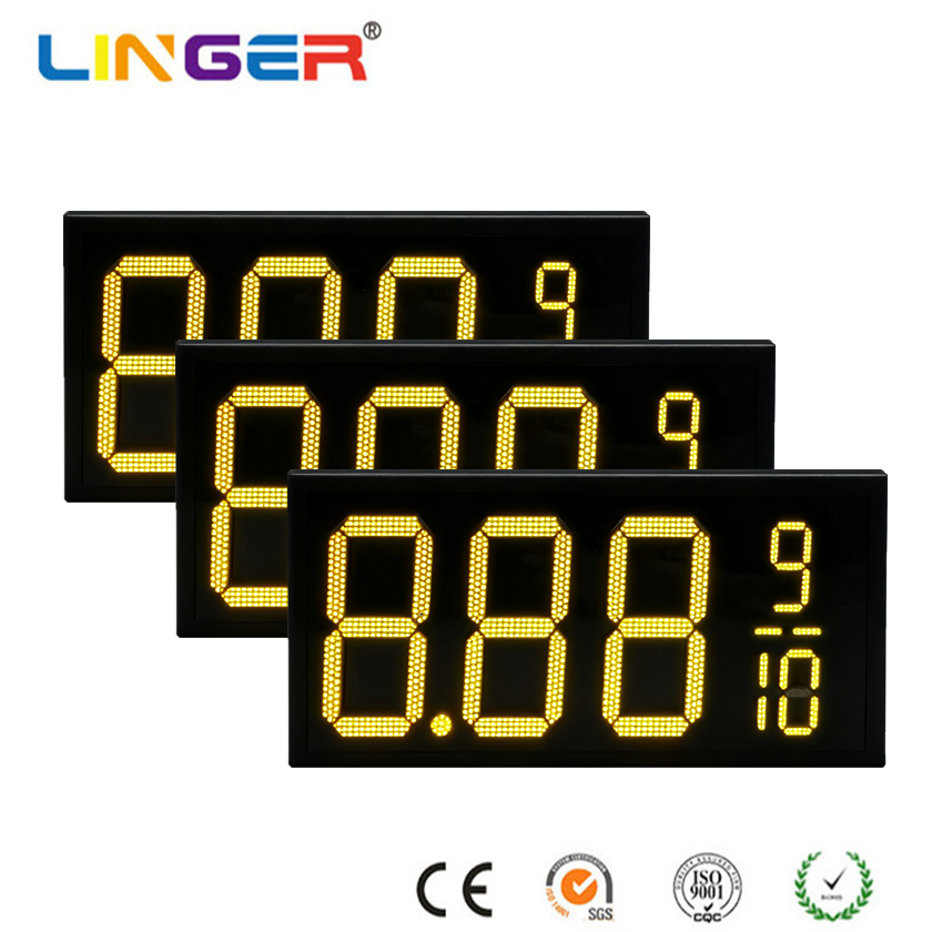 3 Lines LED Fuel Price Signs Yellow Color Price Board For Gas Station