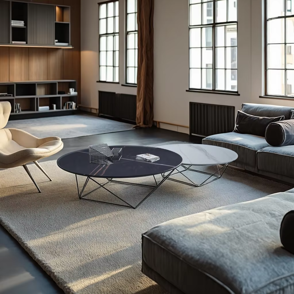 Italian-Style Sintered Stone Coffee Table Household Small Round Coffee Table Modern Corner Table Sofa Side Table for Living Room