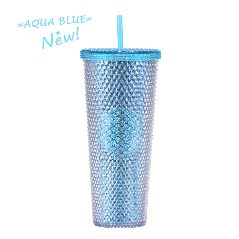 Factory Direct Supply Double-layer Plastic Straw Cup, Large Capacity Creative 710ml Durian Cup, Prickly Cup, Portable Diamond Cup