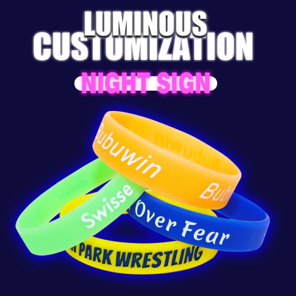 Logotipo personalizado pulseiras de silicone impressas brilho noturno de estilo múltipla pulseiras de silicone luminosas para promoção e publicidade