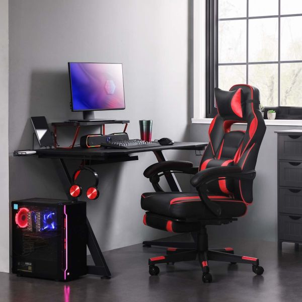 Racing Gaming Chair with Footrest Tilt Mechanism and Lumbar Support Swivel Chair Style
