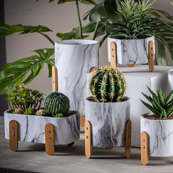 Мини баки столешницы плантаторов Succulents цветочные горшки глины мраморизуют цветочные горшки цементируют плантаторов бака