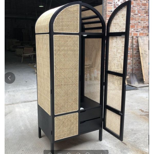 Wooden Wardrobe Closet Modern Rattan Clothes Storage Cabinet 2 Door Solid Wood 75*58*201cm