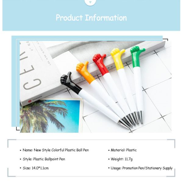 Promotion stylo à bille en plastique 1.0 mm dessin animé pouce geste cadeau stylo à bille