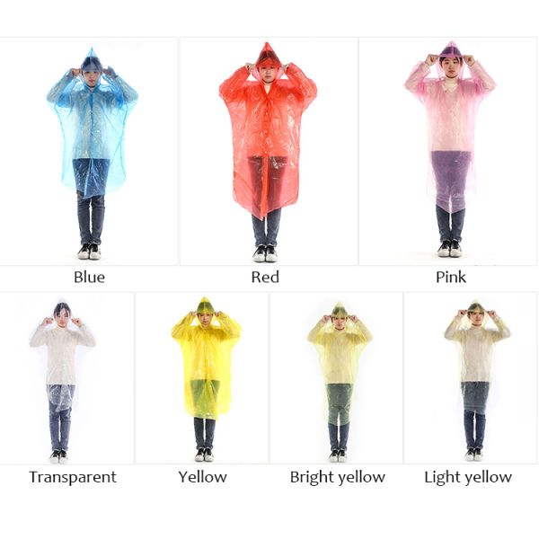 Adults Glam Design Style Raincoat Transparent Long Disposable Hooded Poncho