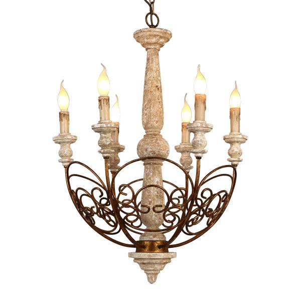 French country chandelier wood Candle Pendant lamp (WH-CI-64)