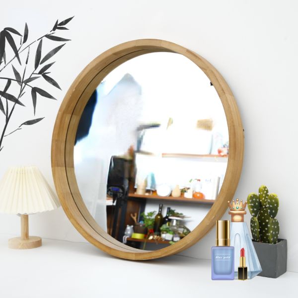 Wood Frame Glass Mirror Rustic Arch Bathroom Round Sticker With Modern Stylish Style