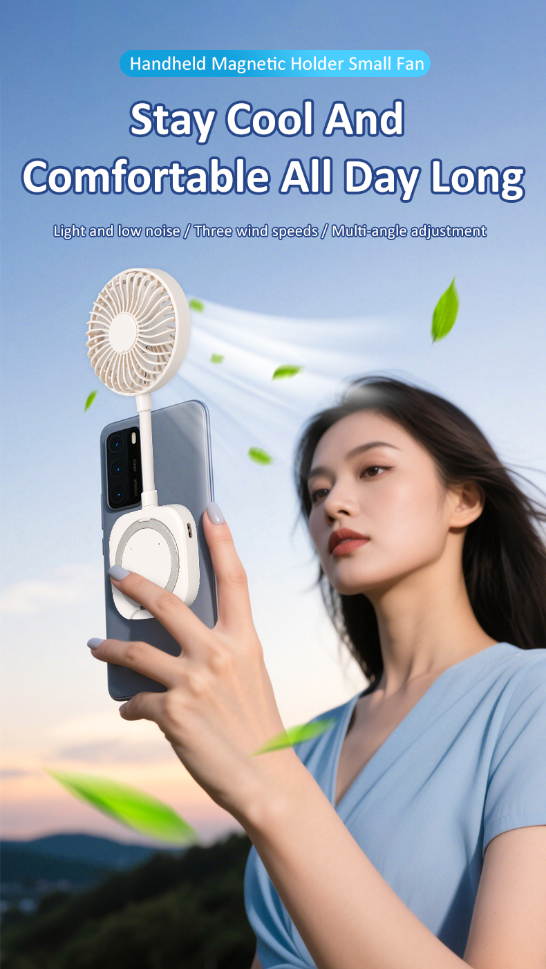 Magnetic Handheld Fan Tripod Durable Mobile Phone Metal Ring Rechargeable Battery Cooling Mini Magnetic Portable Fan with Magnet